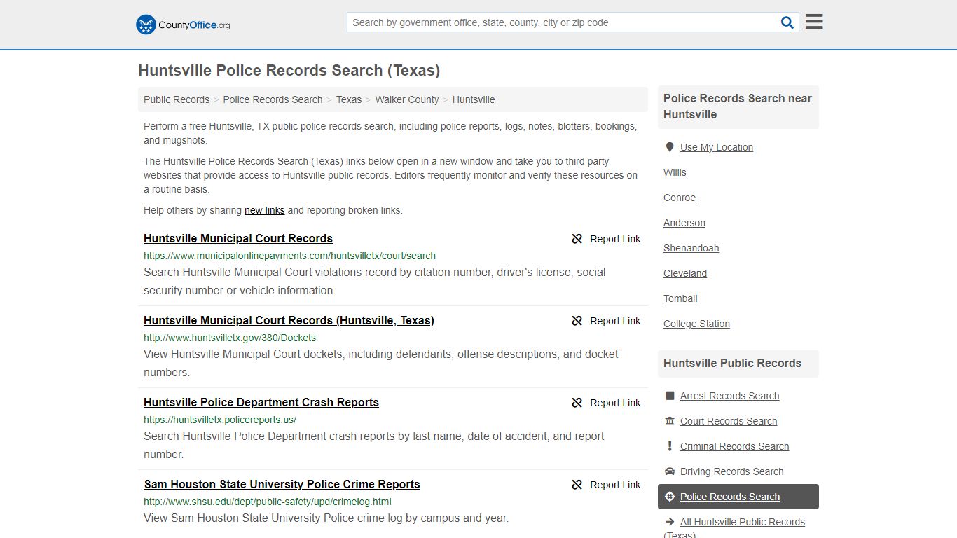 Huntsville Police Records Search (Texas) - County Office